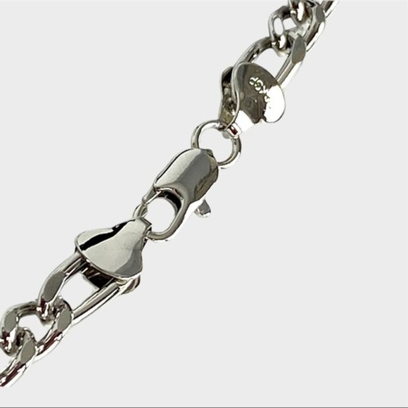 14K White Gold Plated Figaro 8mm Link Chain Necklace Bracelet Set - Picture 8 of 8